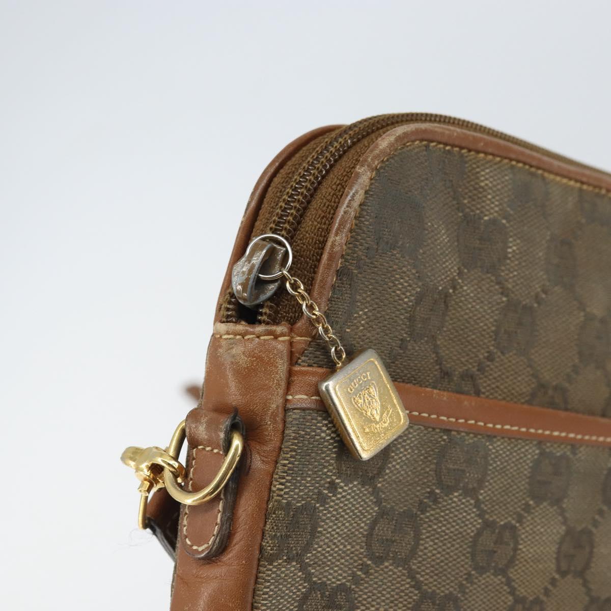 GUCCI GG Canvas Shoulder Bag Brown Gold Auth 162101