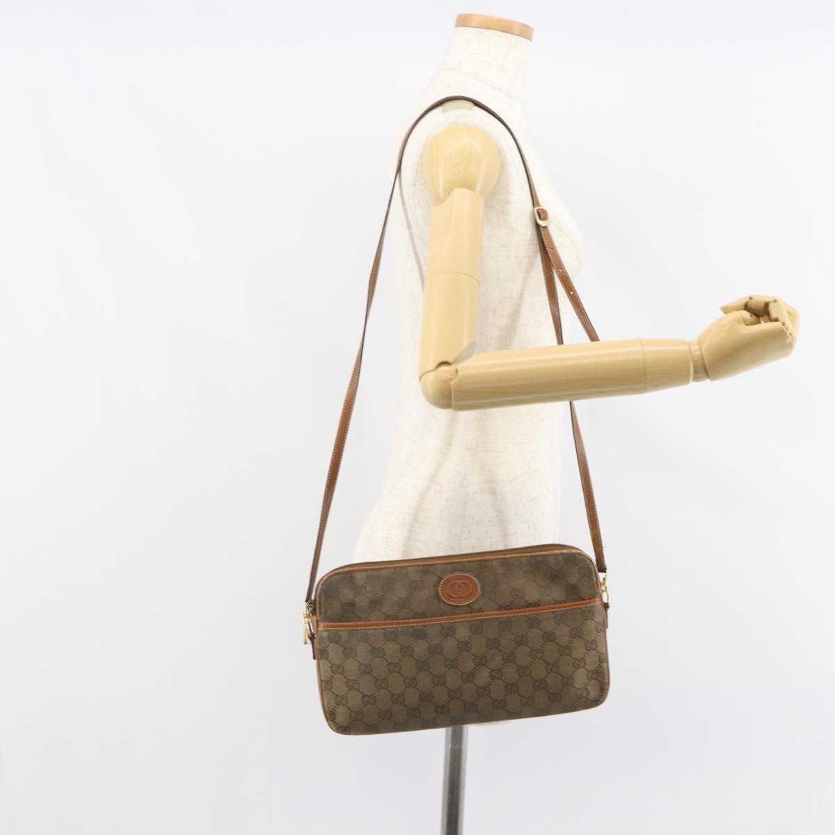 GUCCI GG Canvas Shoulder Bag Brown Gold Auth 162101