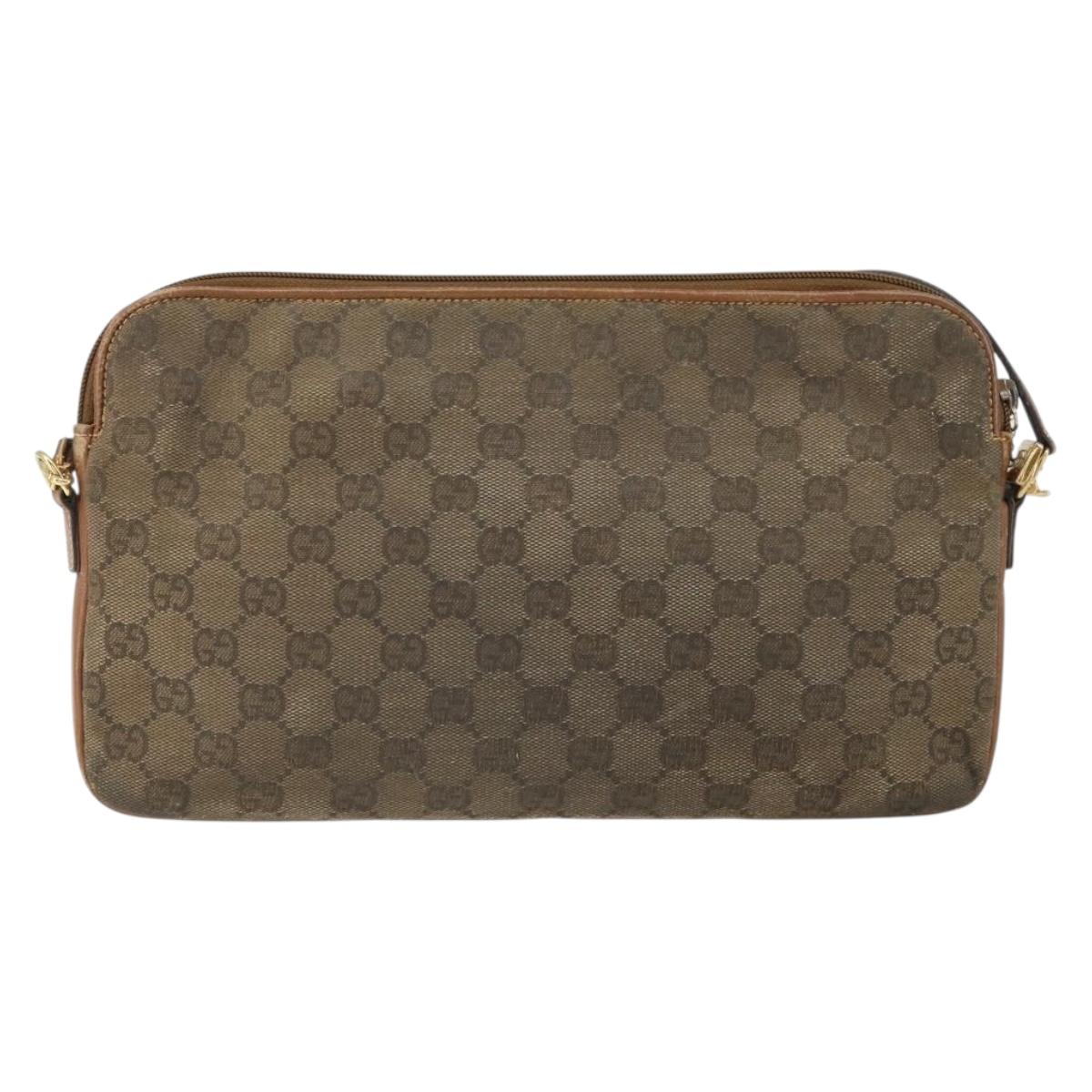 GUCCI GG Canvas Shoulder Bag Brown Gold Auth 162101
