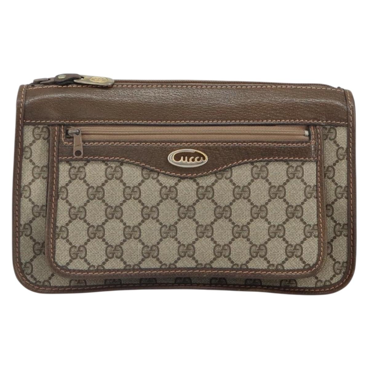 GUCCI GG Supreme Shoulder Bag PVC Beige Gold Auth 162102