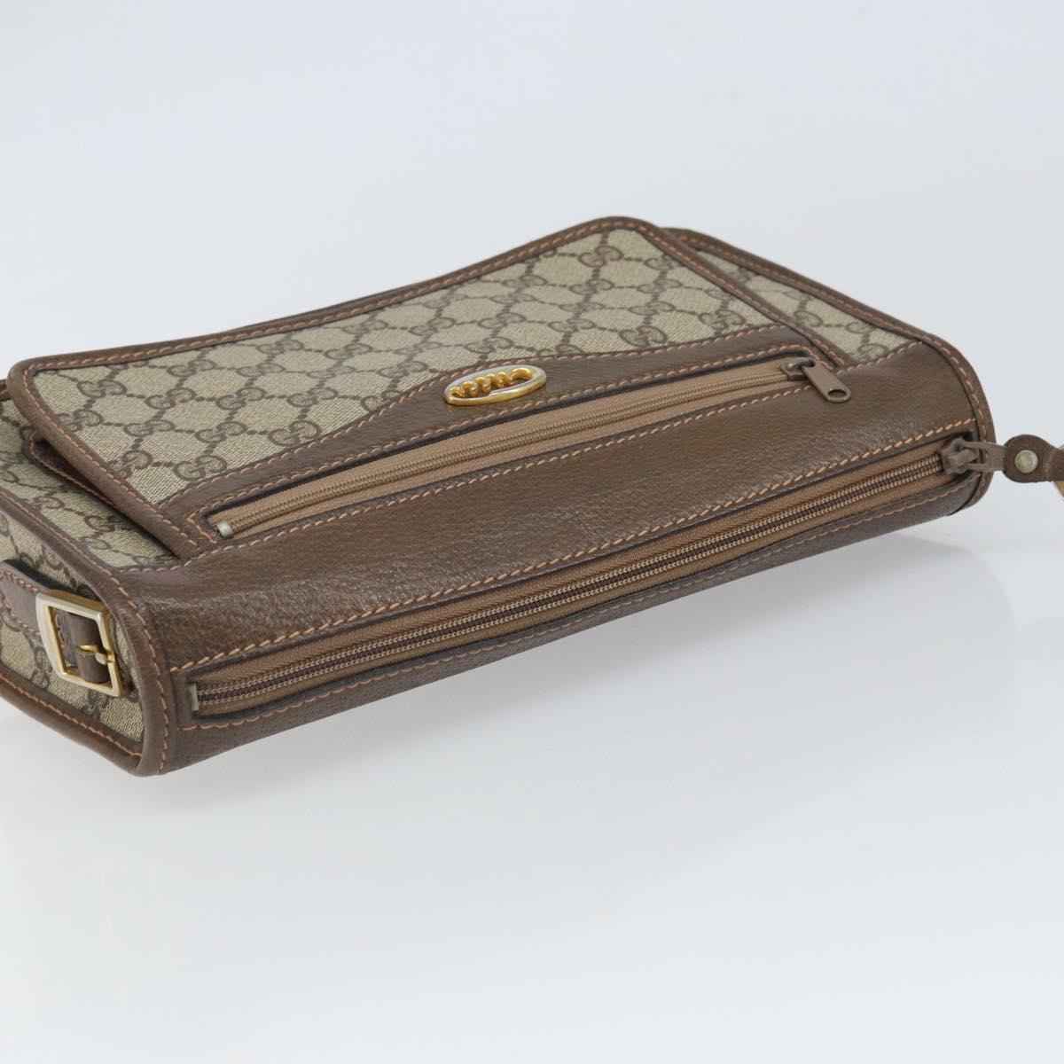 GUCCI GG Supreme Shoulder Bag PVC Beige Gold Auth 162102