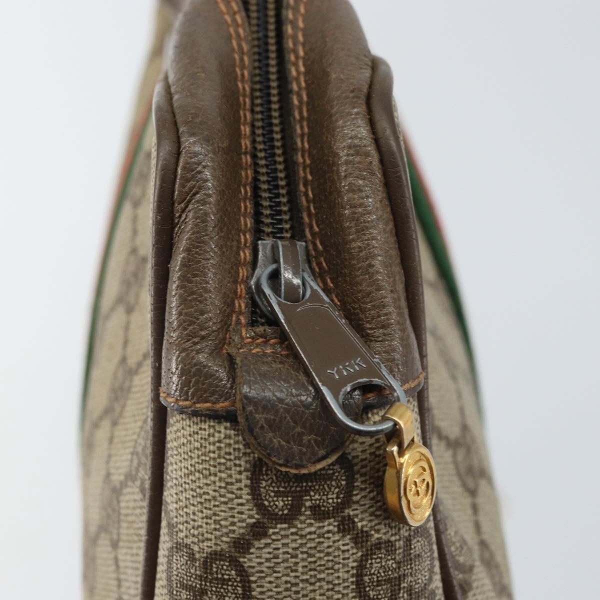 GUCCI GG Supreme Web Sherry Line Clutch Bag PVC Beige Gold 89 01 012 Auth 162106