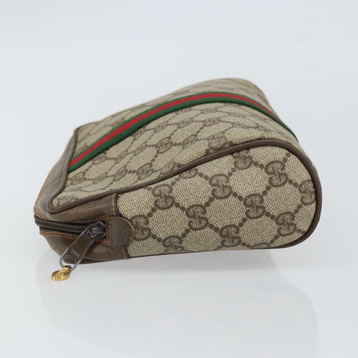 GUCCI GG Supreme Web Sherry Line Clutch Bag PVC Beige Gold 89 01 012 Auth 162106