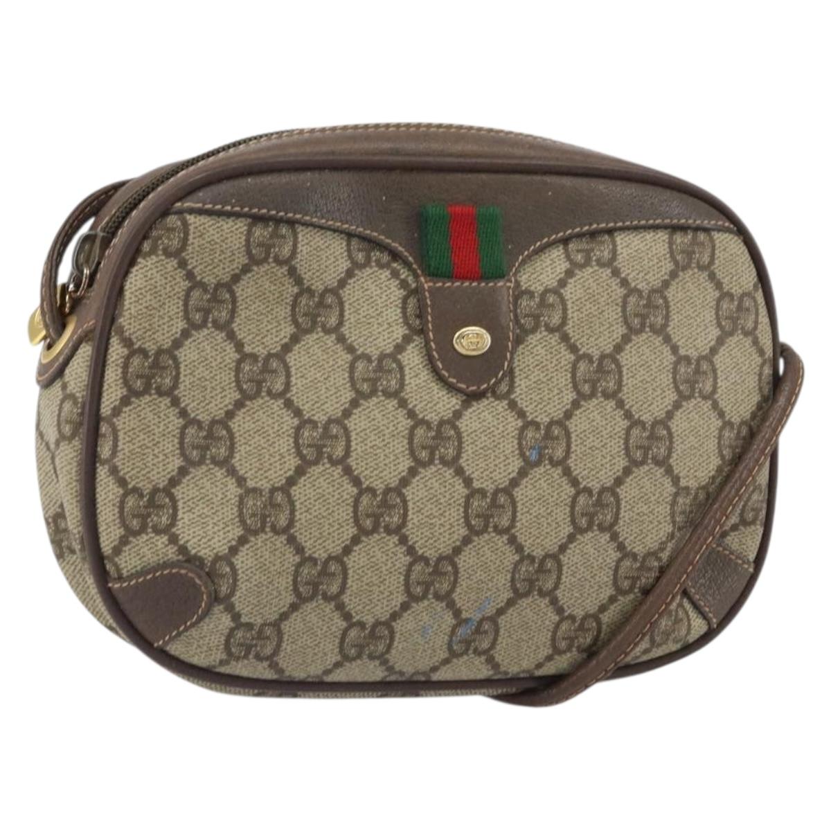 GUCCI GG Supreme Web Sherry Line Bag PVC Beige Gold 156 02 066 Auth 162107