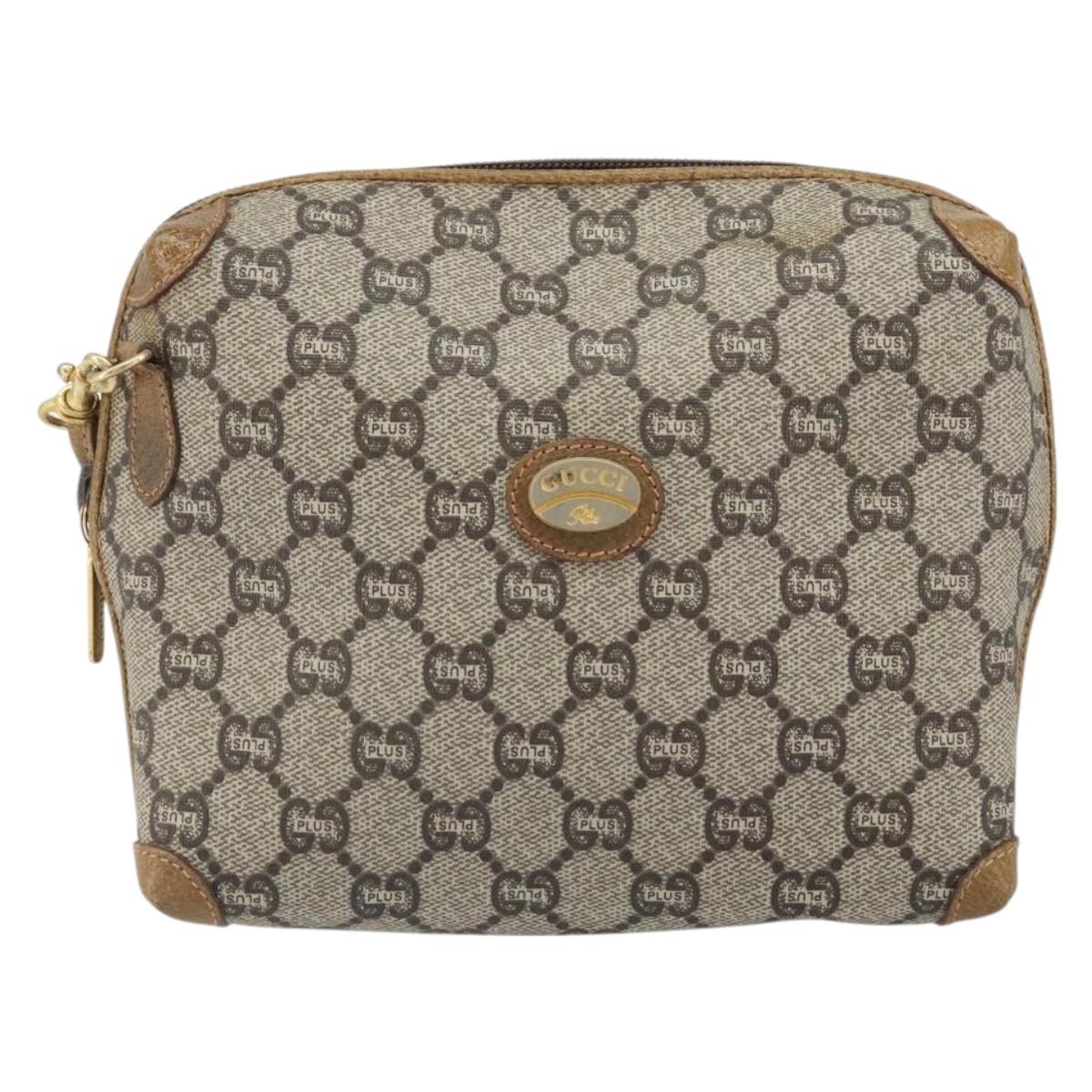 GUCCI GG Plus Supreme Shoulder Bag PVC Leather Beige Gold Auth 162109