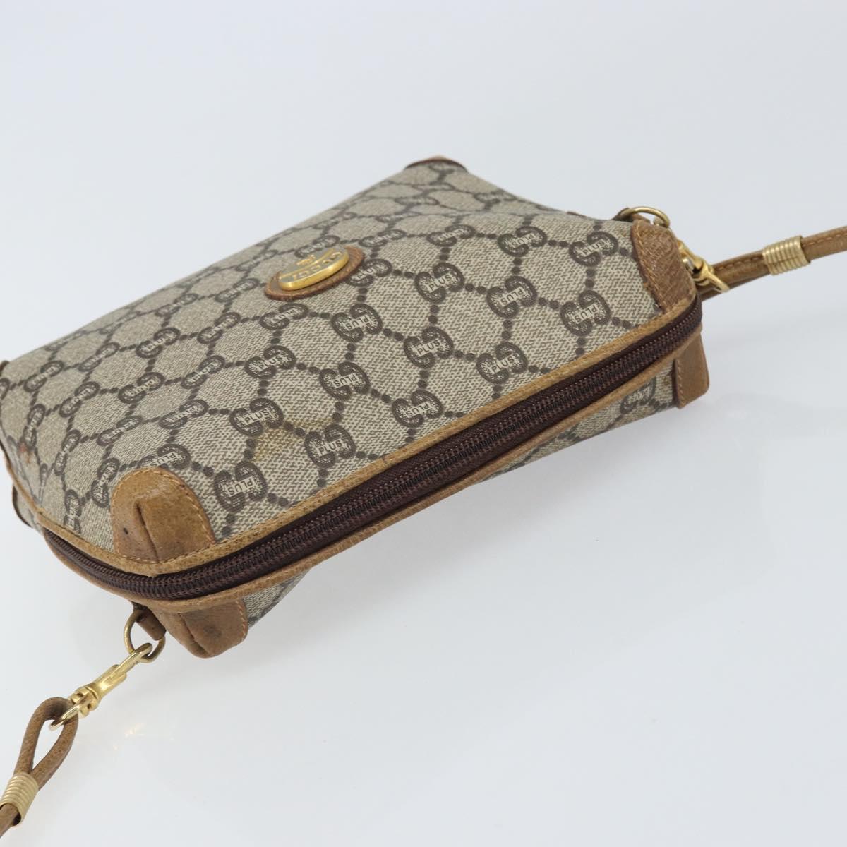 GUCCI GG Plus Supreme Shoulder Bag PVC Leather Beige Gold Auth 162109