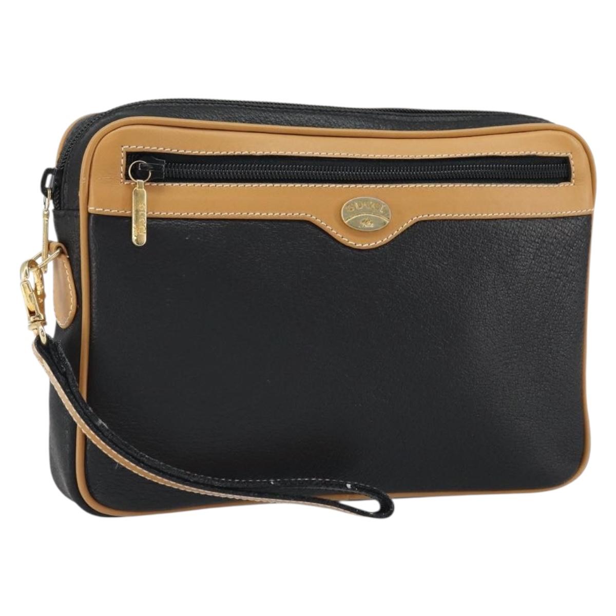 GUCCI Clutch Bag Leather Black Gold Auth 162110