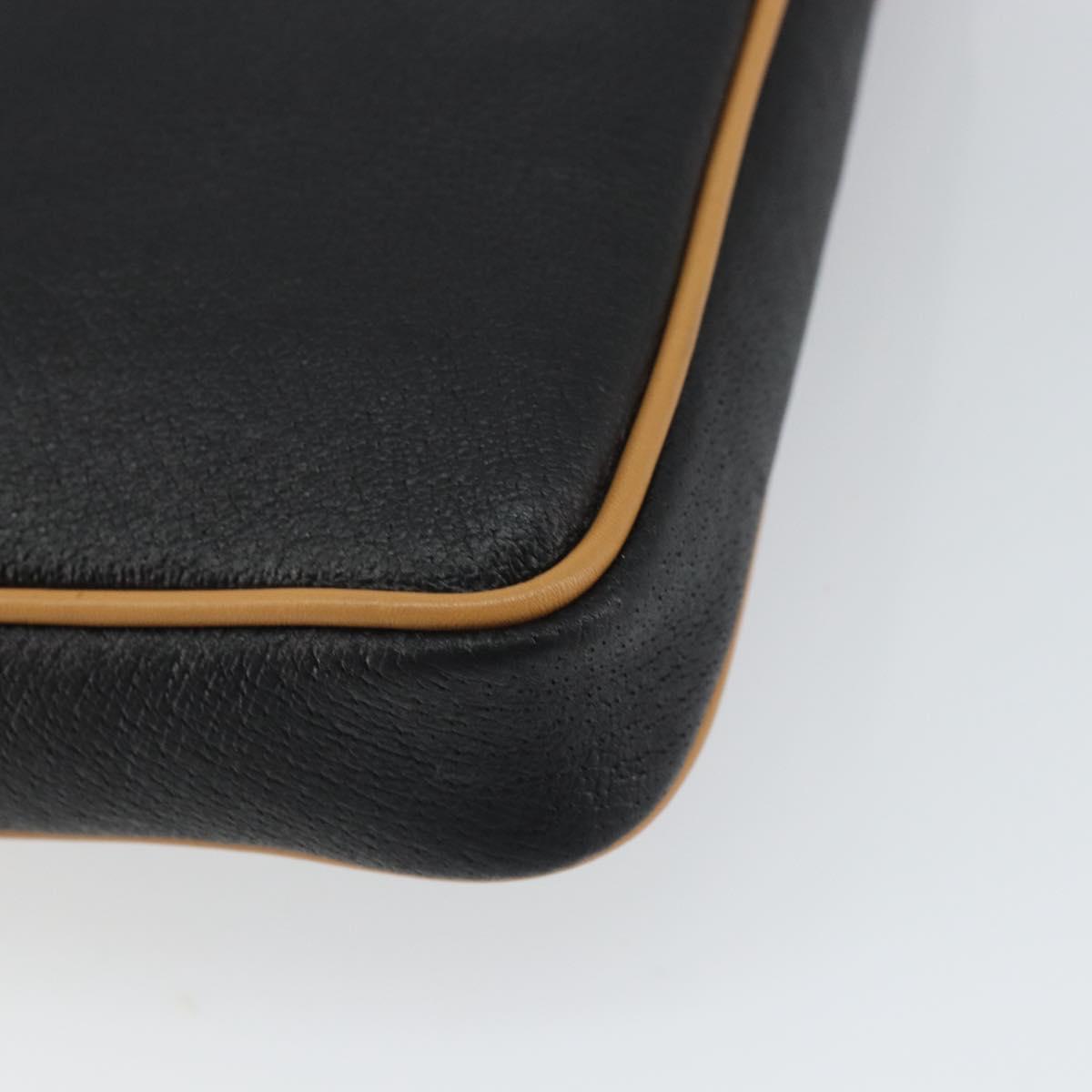 GUCCI Clutch Bag Leather Black Gold Auth 162110