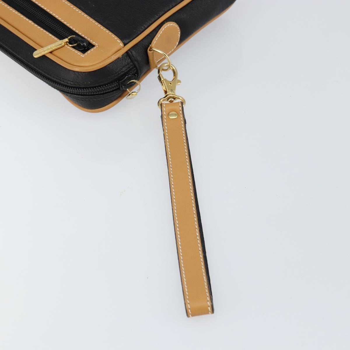 GUCCI Clutch Bag Leather Black Gold Auth 162110