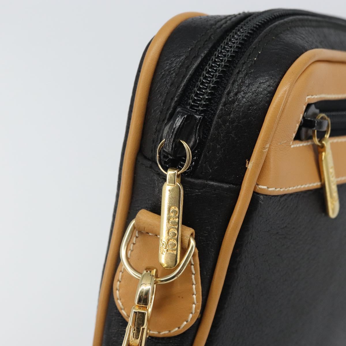 GUCCI Clutch Bag Leather Black Gold Auth 162110