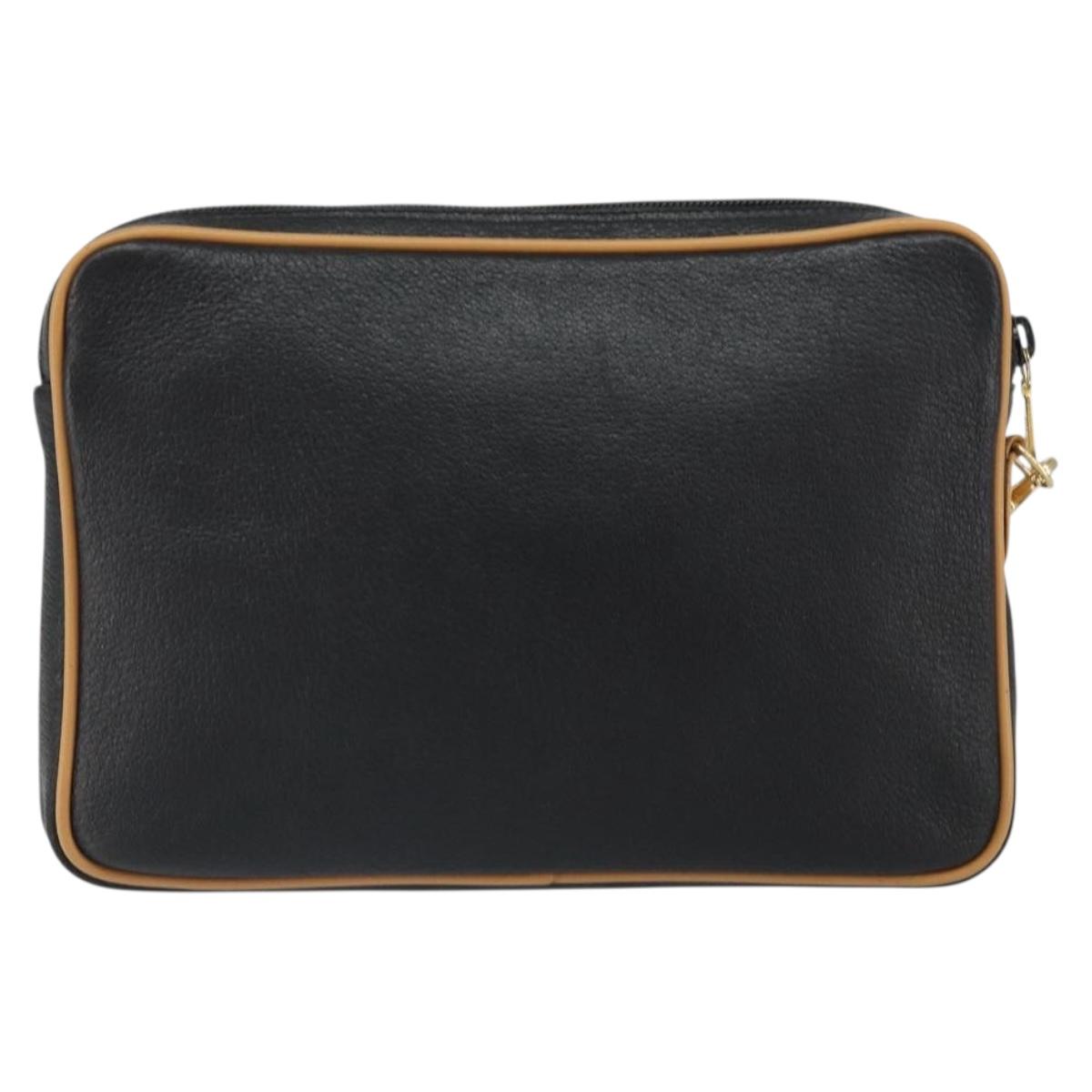 GUCCI Clutch Bag Leather Black Gold Auth 162110