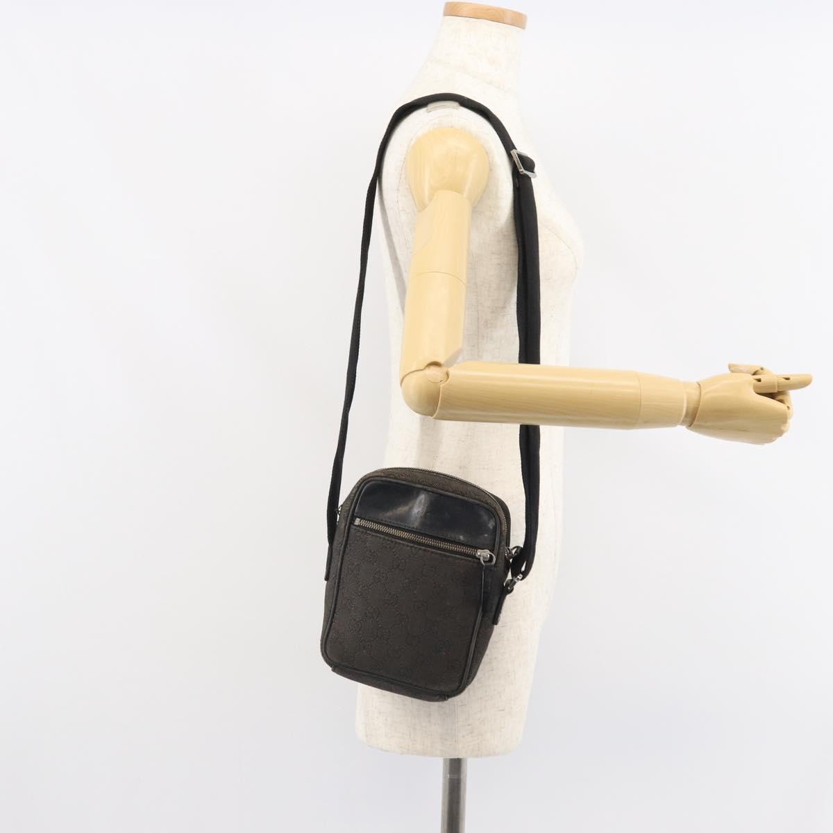 GUCCI GG Canvas Shoulder Bag Black Silver 101680 Auth 162111