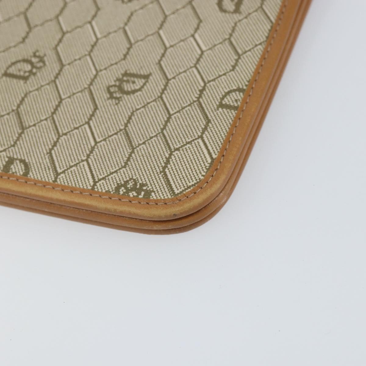 Christian Dior Honeycomb Canvas Clutch Bag PVC Beige Gold Auth 162115