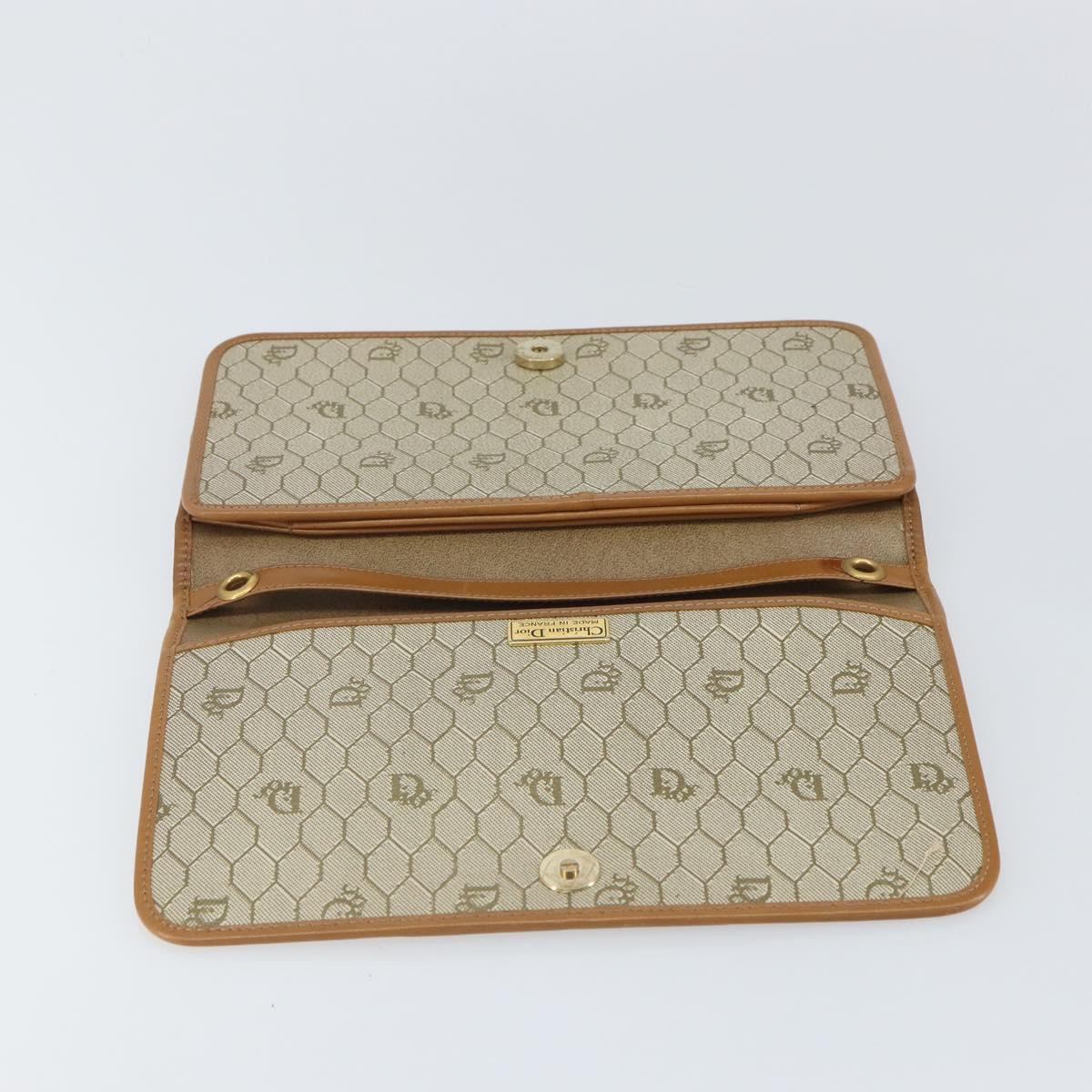 Christian Dior Honeycomb Canvas Clutch Bag PVC Beige Gold Auth 162115