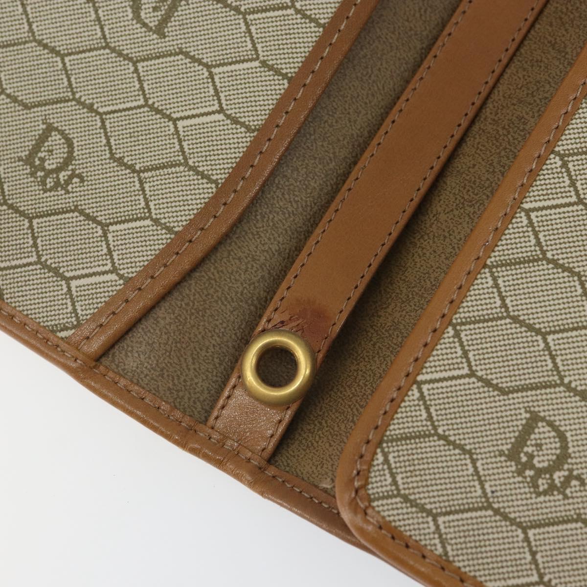 Christian Dior Honeycomb Canvas Clutch Bag PVC Beige Gold Auth 162115