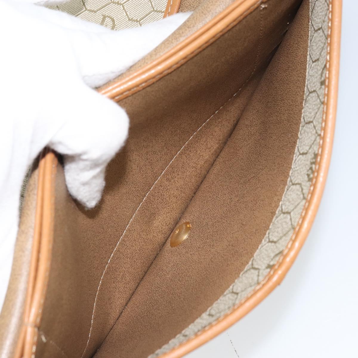 Christian Dior Honeycomb Canvas Clutch Bag PVC Beige Gold Auth 162115