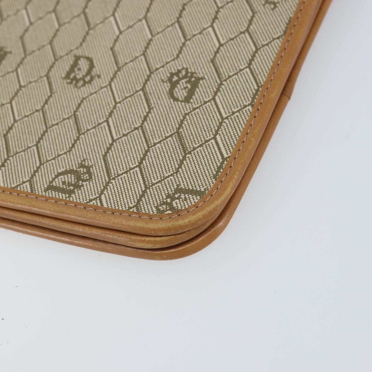 Christian Dior Honeycomb Canvas Clutch Bag PVC Beige Gold Auth 162115