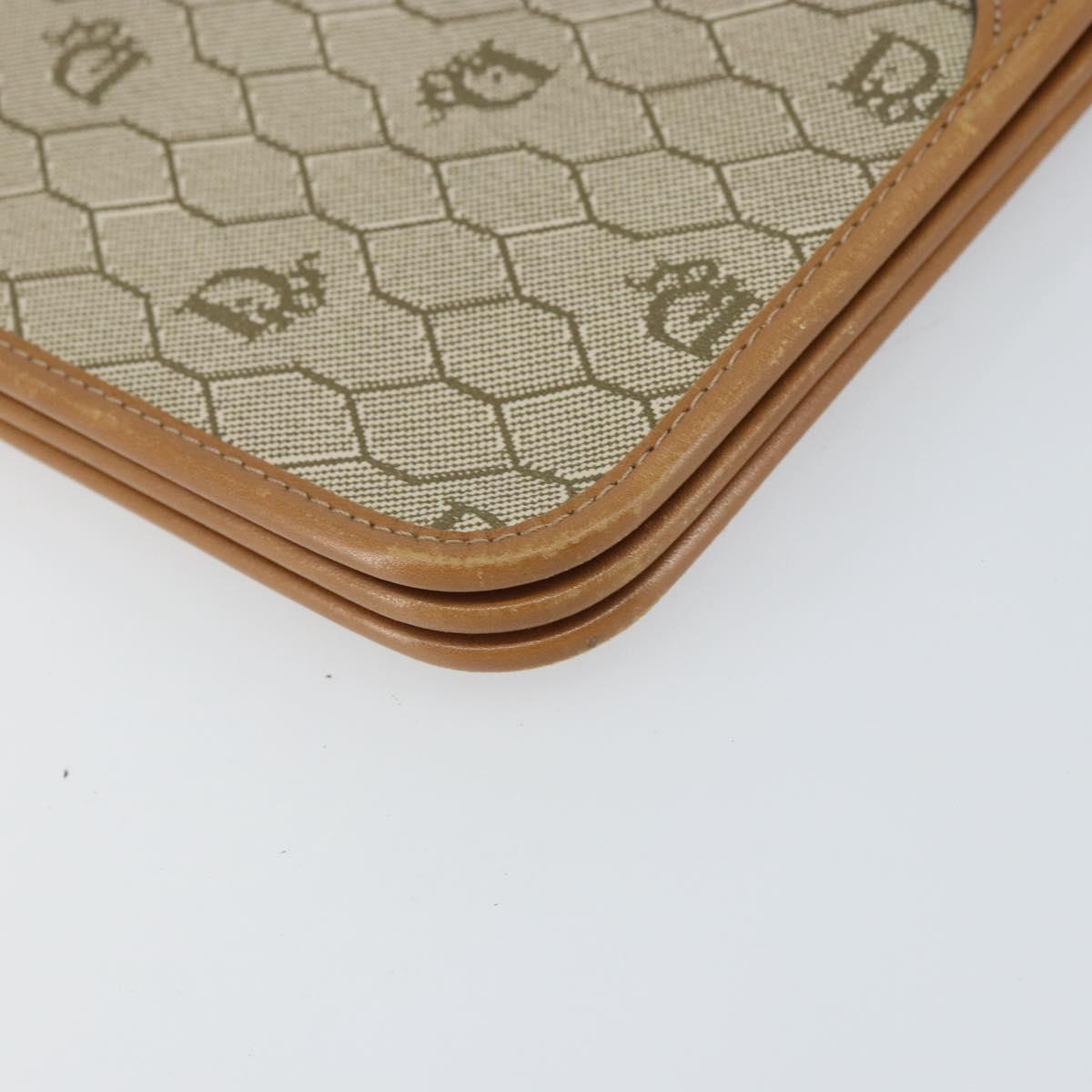 Christian Dior Honeycomb Canvas Clutch Bag PVC Beige Gold Auth 162115