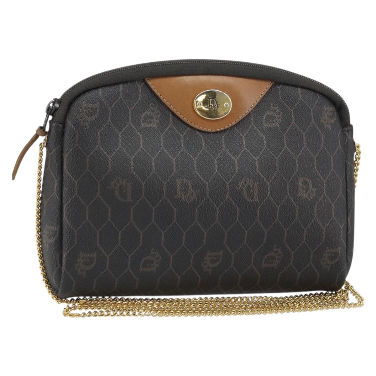 Christian Dior Honeycomb Canvas Shoulder Bag PVC Black Gold Auth 162116
