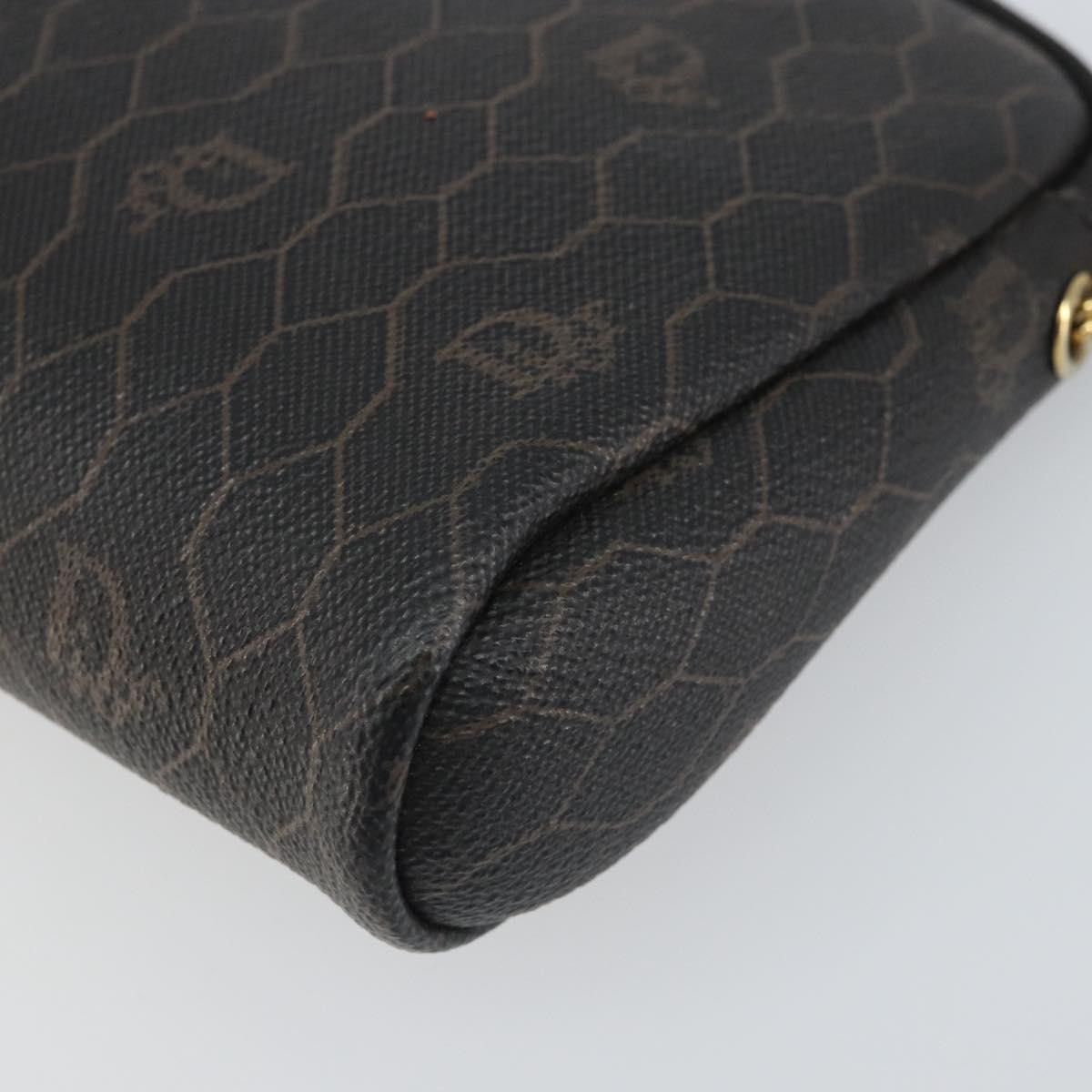 Christian Dior Honeycomb Canvas Shoulder Bag PVC Black Gold Auth 162116