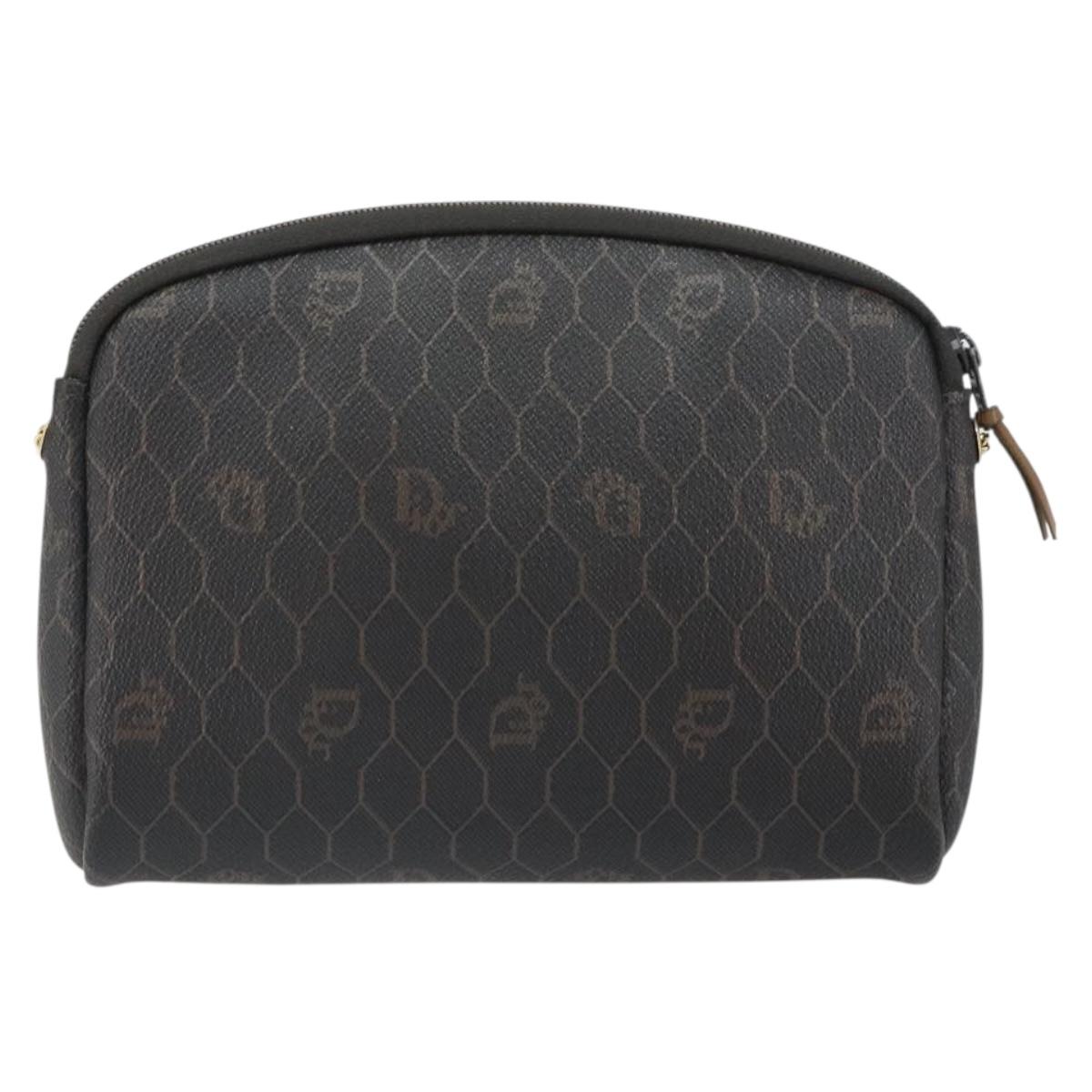 Christian Dior Honeycomb Canvas Shoulder Bag PVC Black Gold Auth 162116
