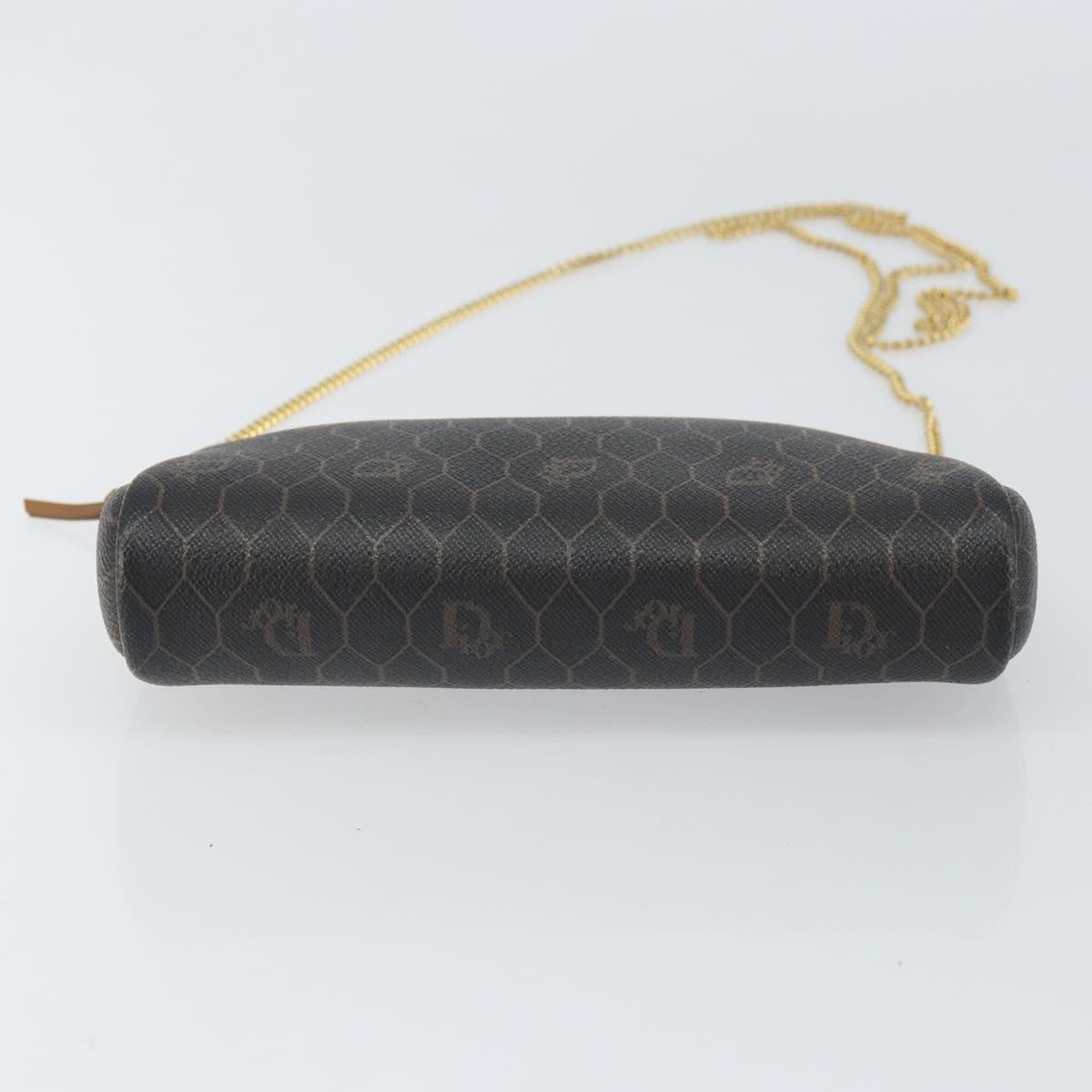 Christian Dior Honeycomb Canvas Shoulder Bag PVC Black Gold Auth 162116