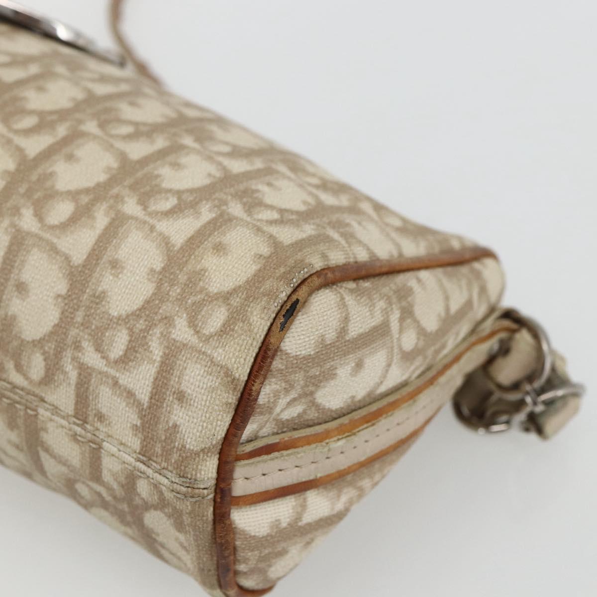 Christian Dior Trotter Canvas Shoulder Bag PVC Beige Silver Auth 162118