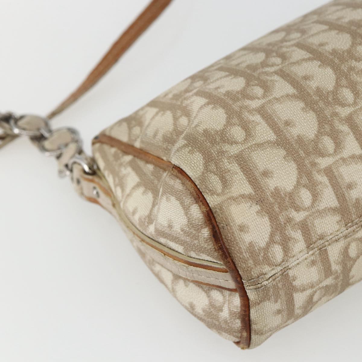 Christian Dior Trotter Canvas Shoulder Bag PVC Beige Silver Auth 162118