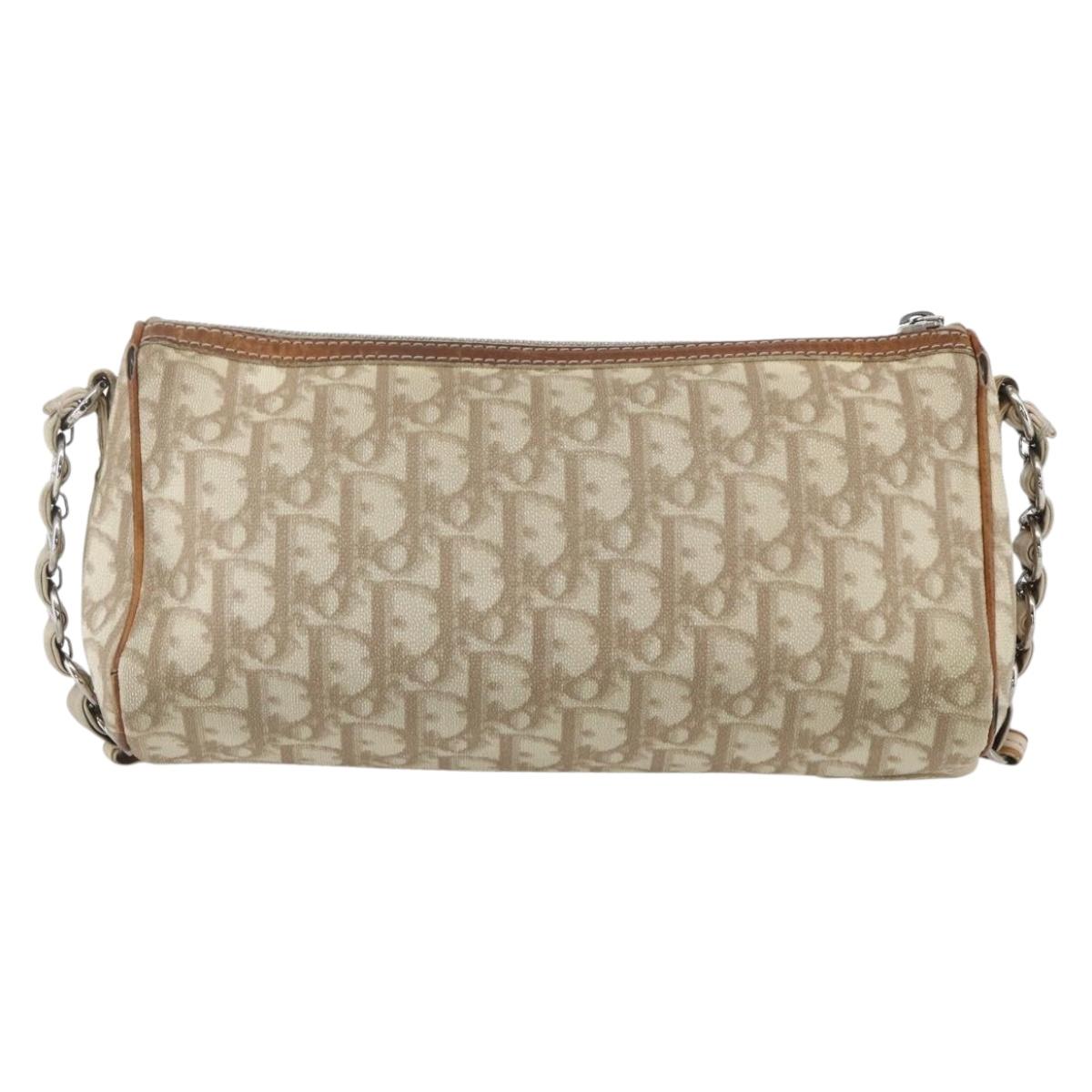 Christian Dior Trotter Canvas Shoulder Bag PVC Beige Silver Auth 162118