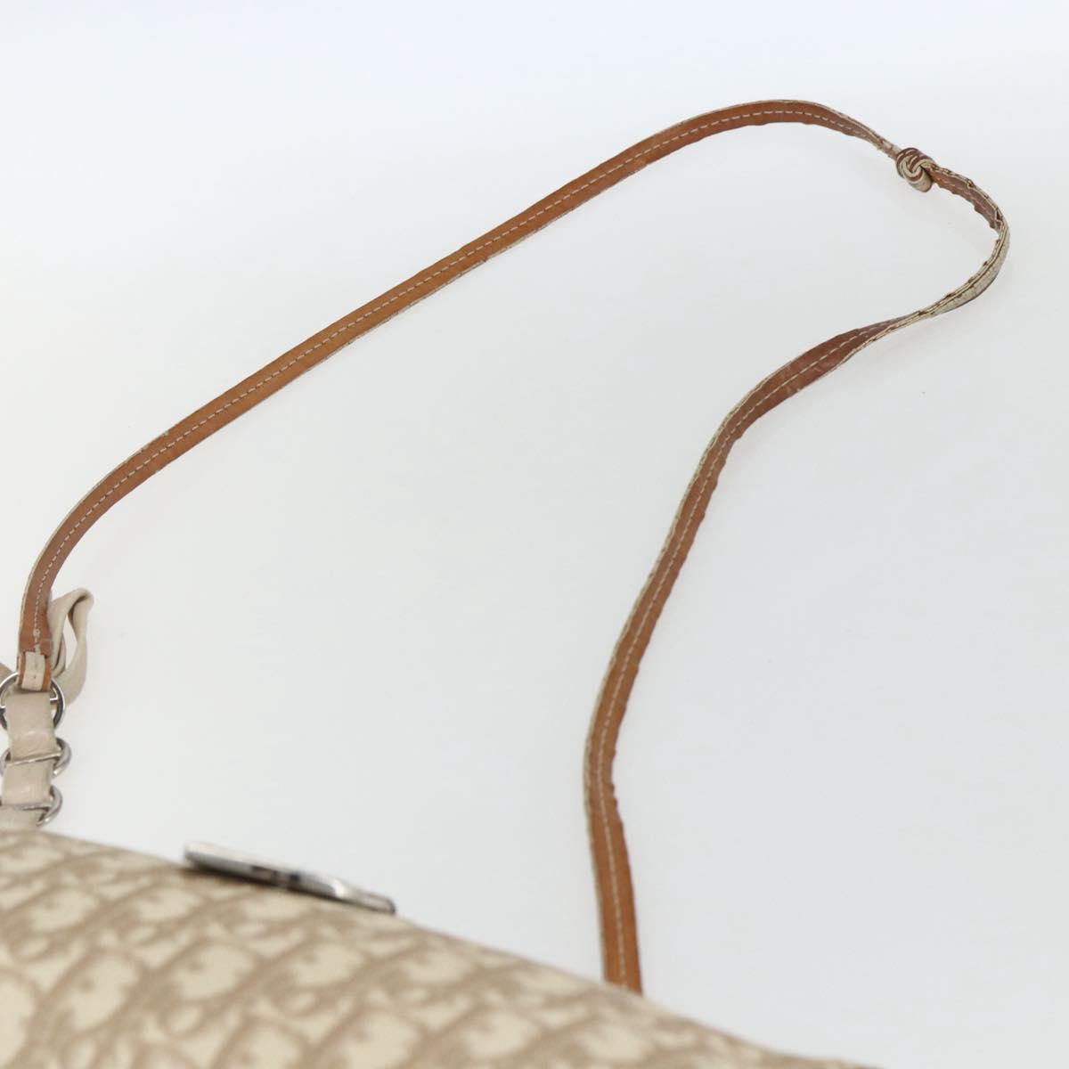 Christian Dior Trotter Canvas Shoulder Bag PVC Beige Silver Auth 162118