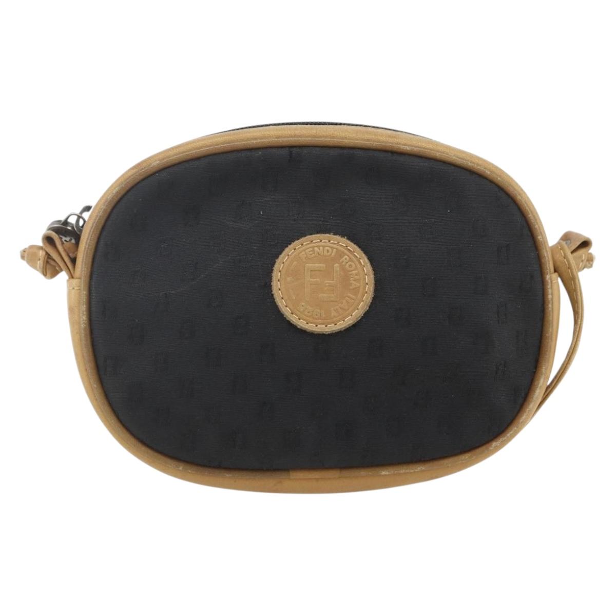 FENDI Zucchino Canvas Shoulder Bag Black Silver Auth 162122