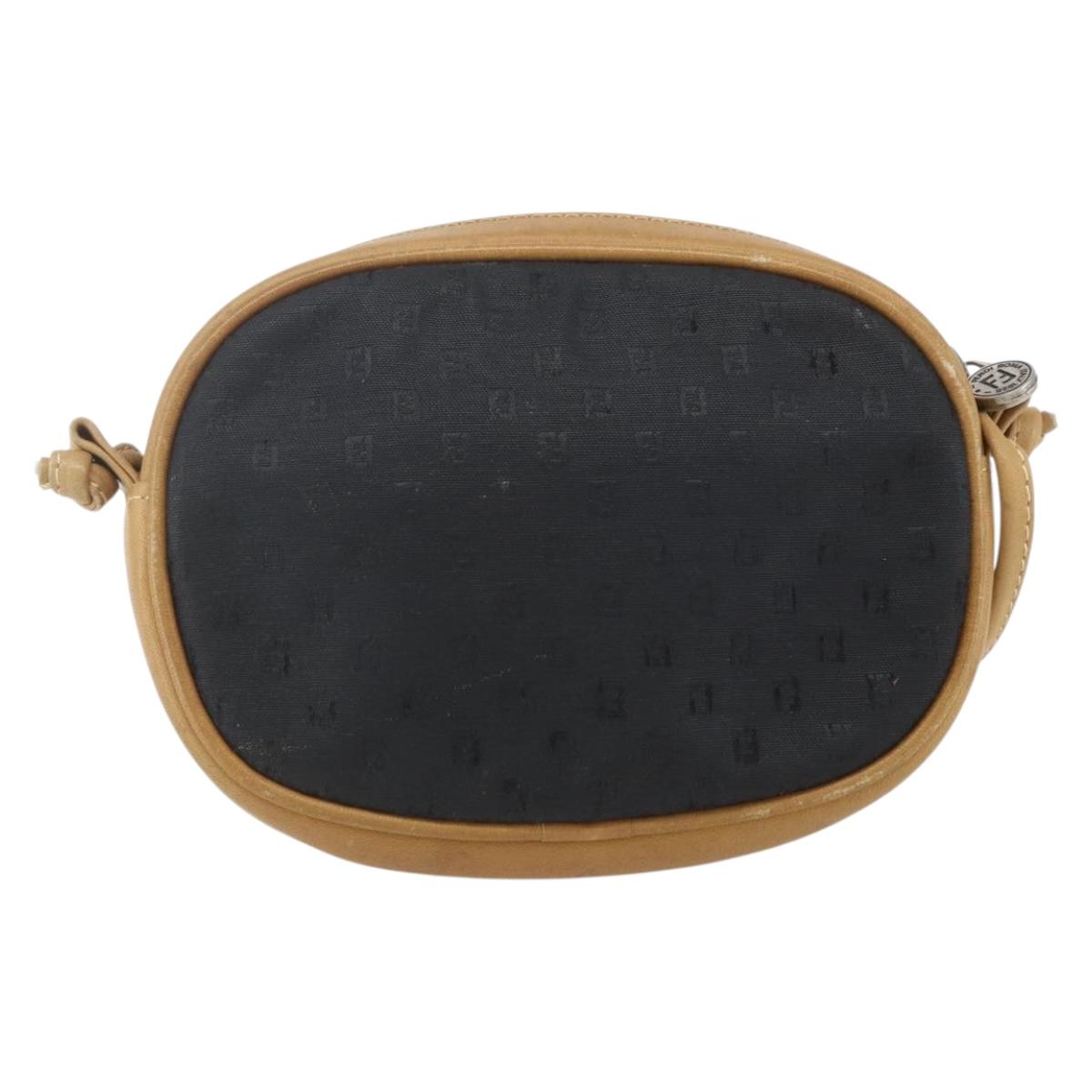 FENDI Zucchino Canvas Shoulder Bag Black Silver Auth 162122