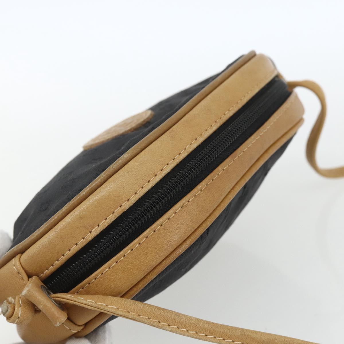 FENDI Zucchino Canvas Shoulder Bag Black Silver Auth 162122