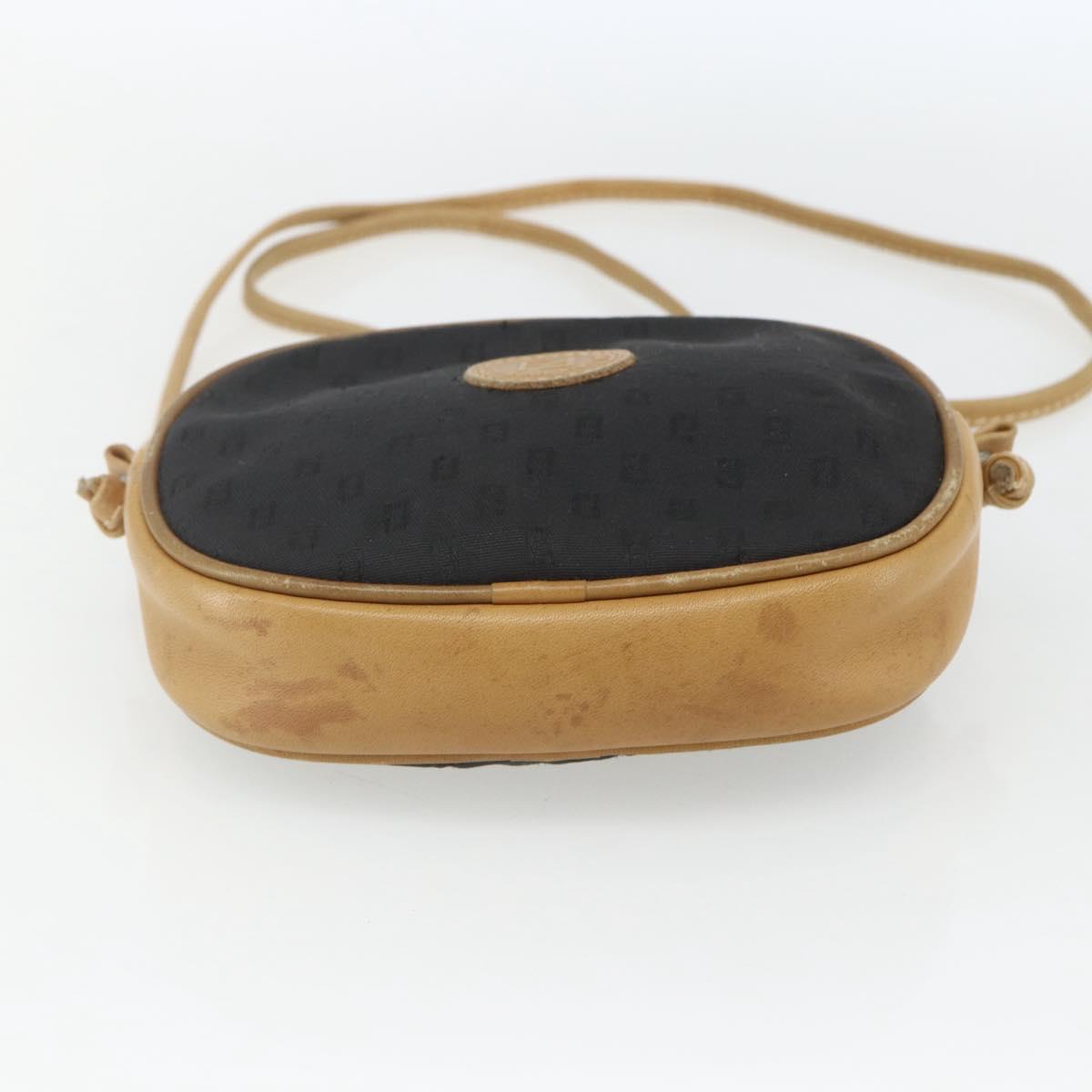 FENDI Zucchino Canvas Shoulder Bag Black Silver Auth 162122