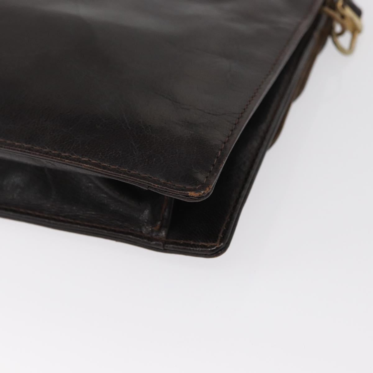 FENDI Shoulder Bag Leather Brown Gold Auth 162124