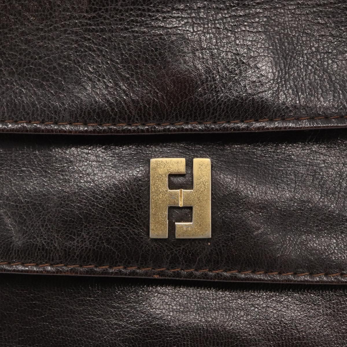FENDI Shoulder Bag Leather Brown Gold Auth 162124