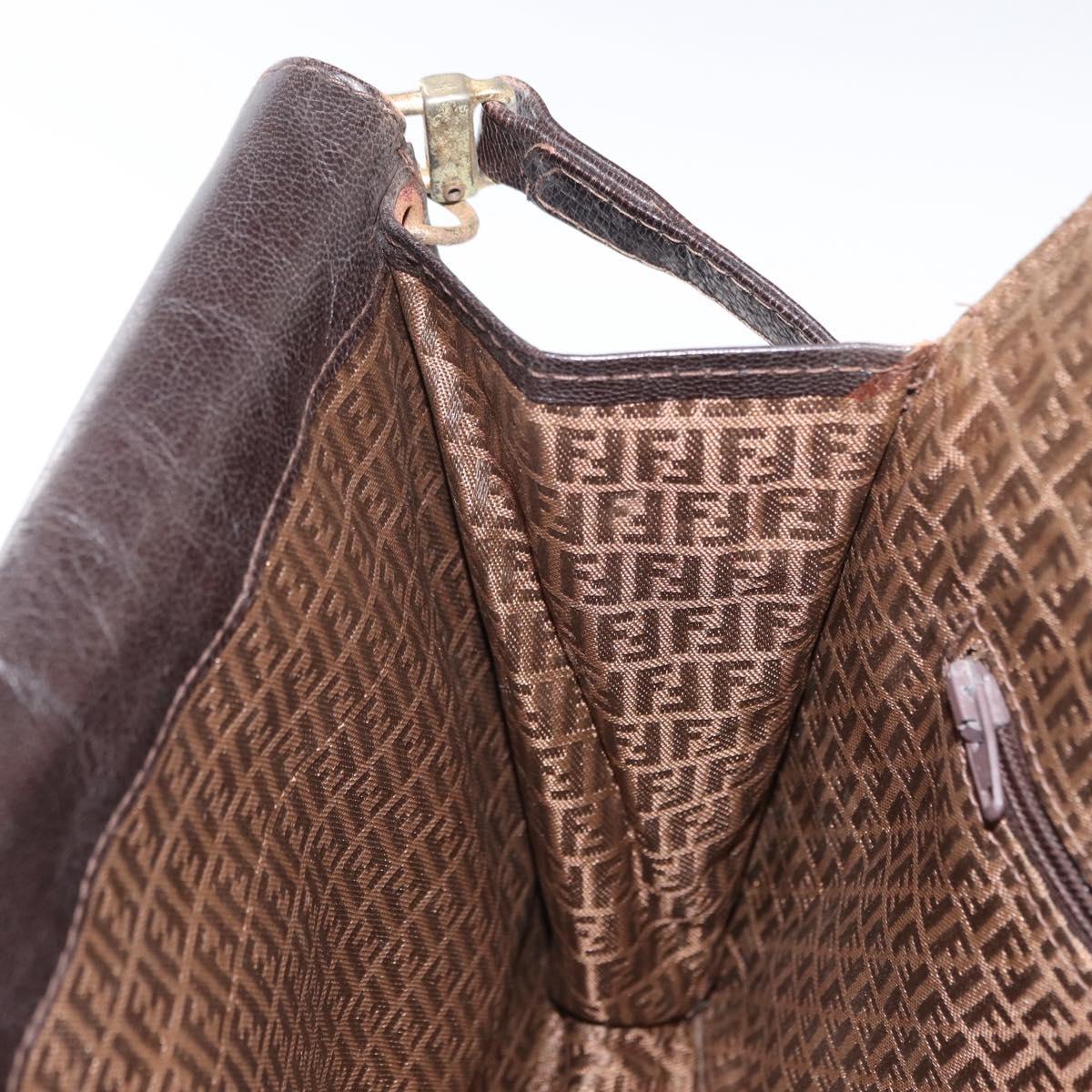 FENDI Shoulder Bag Leather Brown Gold Auth 162124