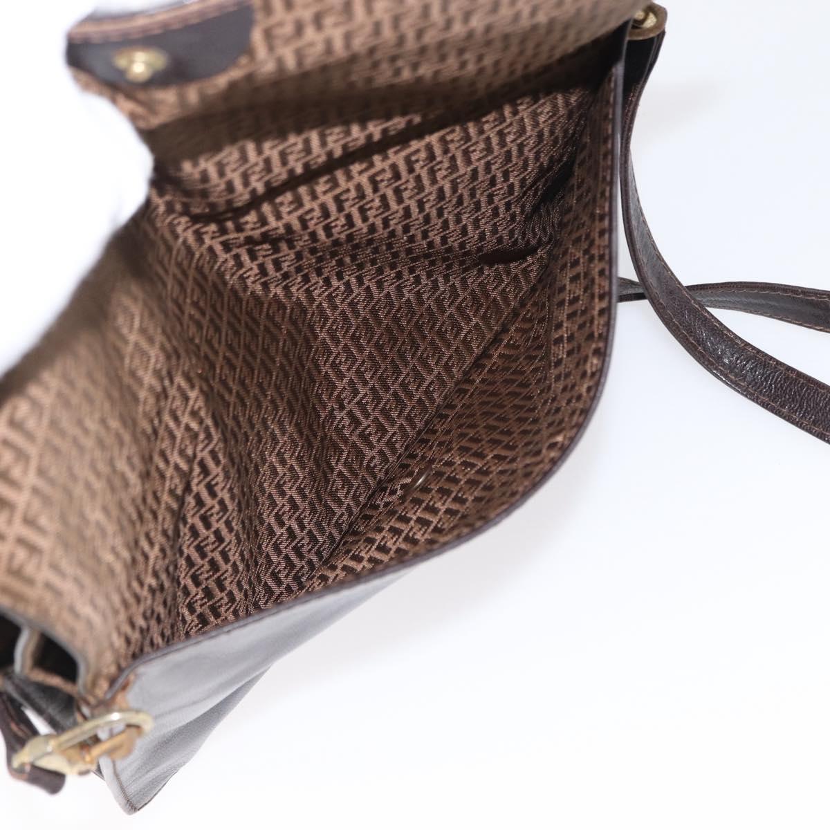 FENDI Shoulder Bag Leather Brown Gold Auth 162124