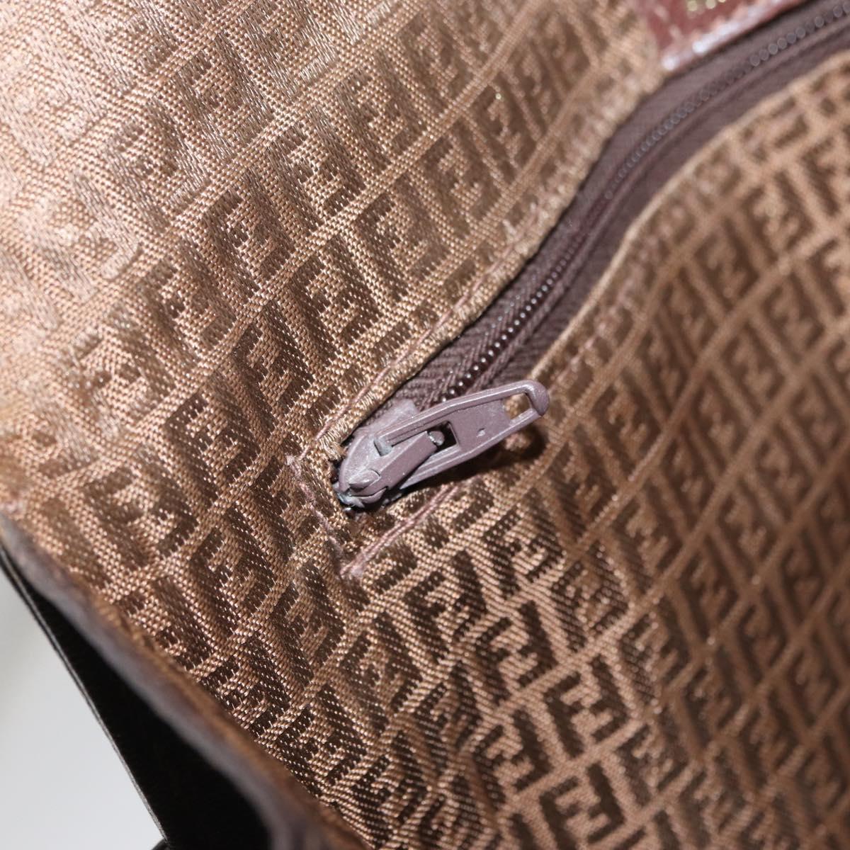 FENDI Shoulder Bag Leather Brown Gold Auth 162124