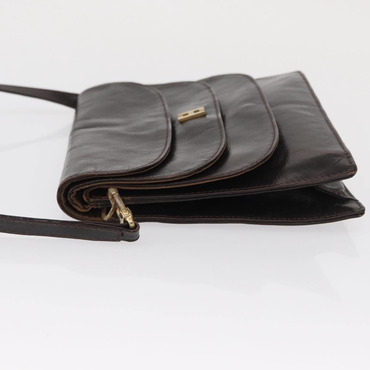 FENDI Shoulder Bag Leather Brown Gold Auth 162124