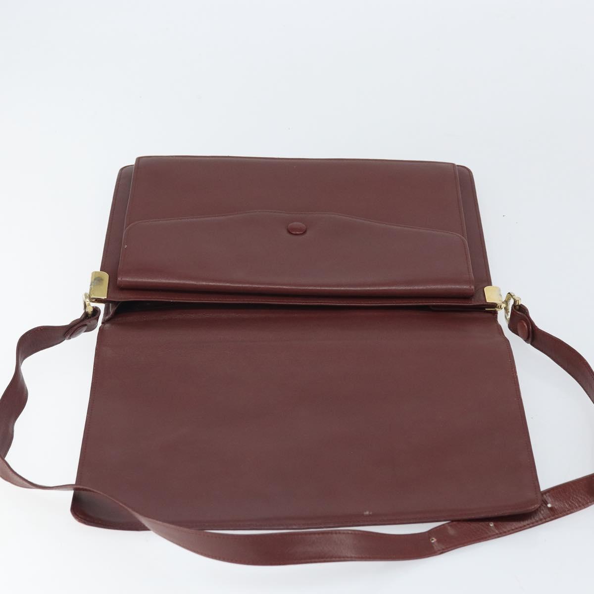 CARTIER Must Line Shoulder Bag Leather Bordeaux Gold Auth 162125