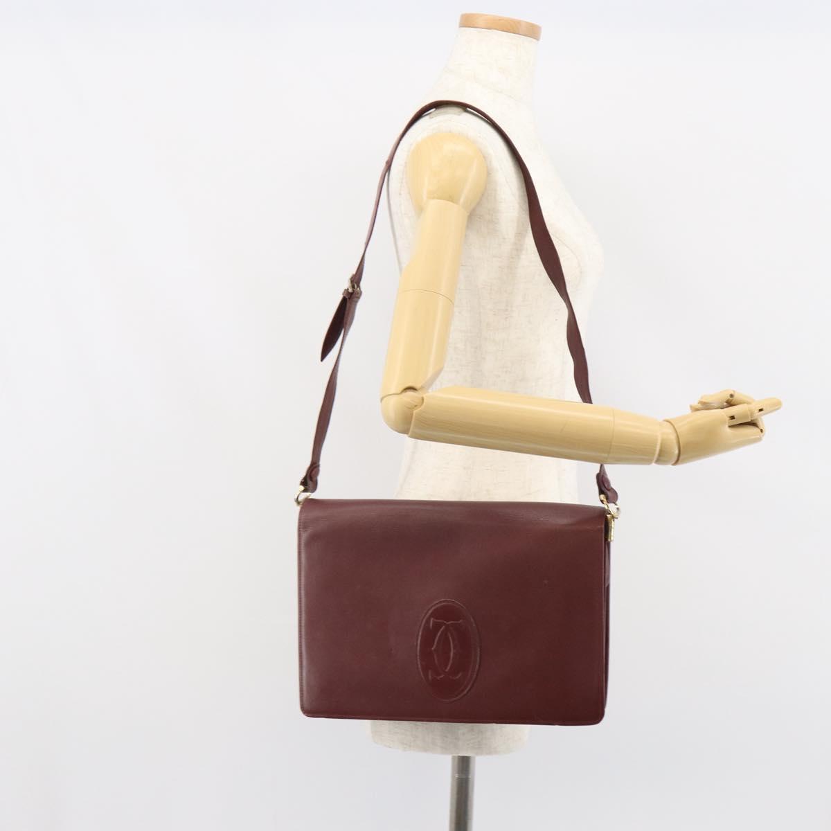 CARTIER Must Line Shoulder Bag Leather Bordeaux Gold Auth 162125