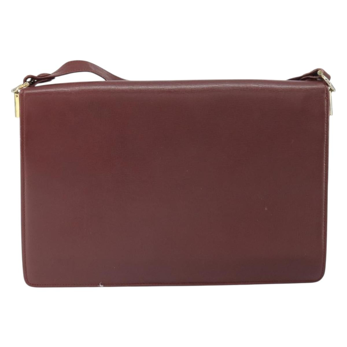 CARTIER Must Line Shoulder Bag Leather Bordeaux Gold Auth 162125