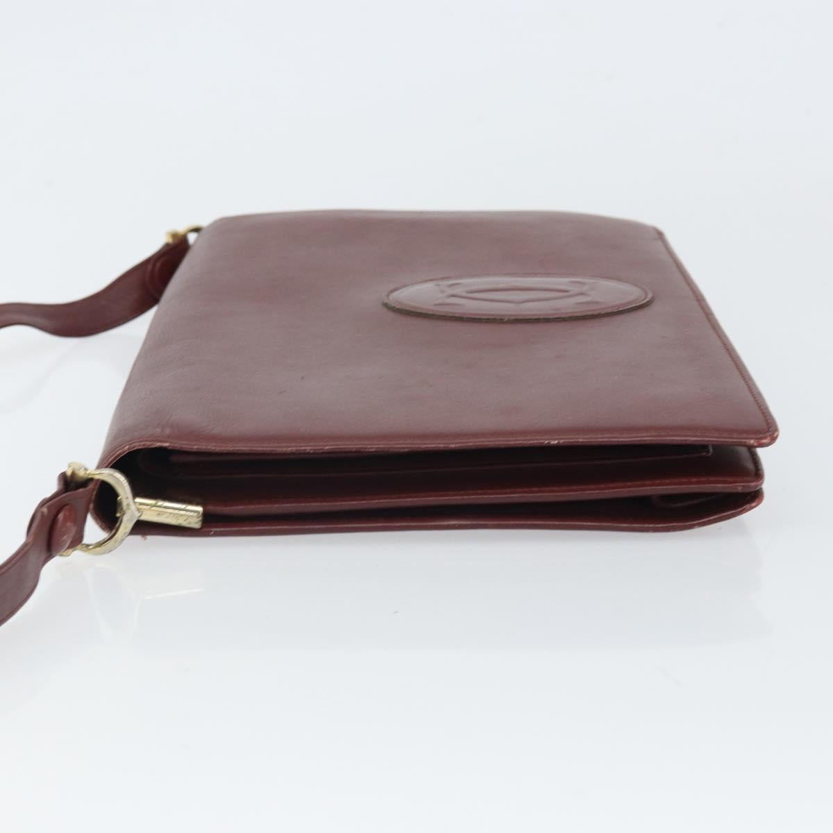 CARTIER Must Line Shoulder Bag Leather Bordeaux Gold Auth 162125