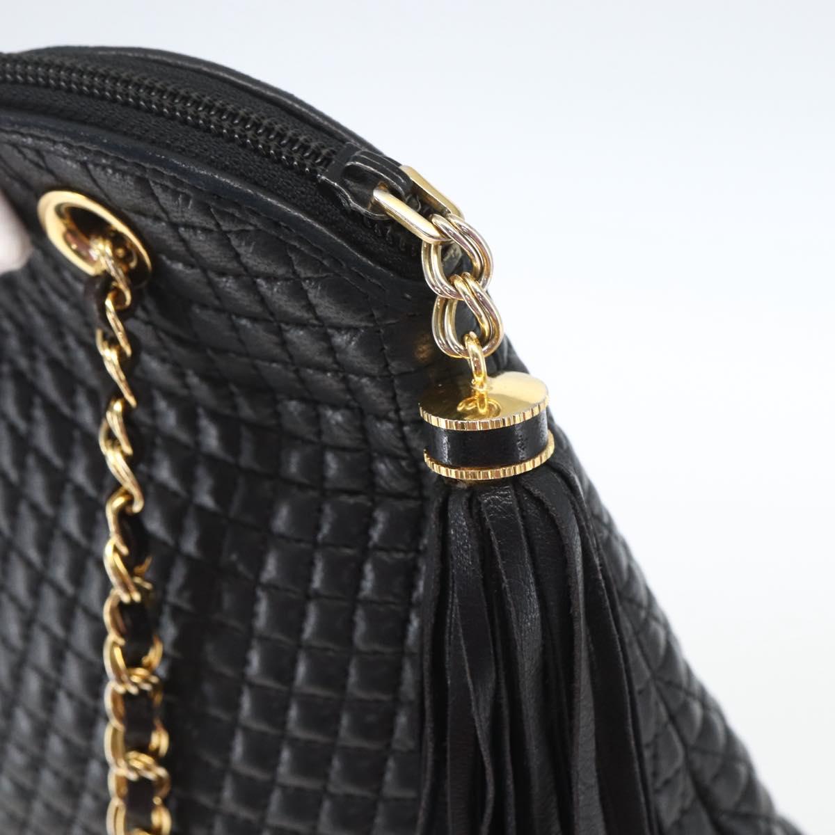 BALLY Chain Shoulder Bag Leather Navy Gold Auth 162126