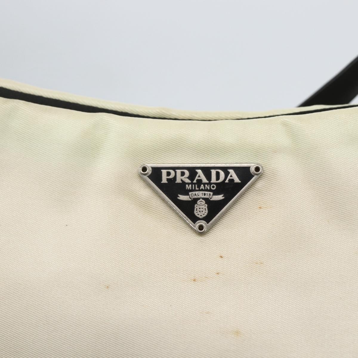 PRADA Shoulder Bag Nylon Beige Silver Auth 162128