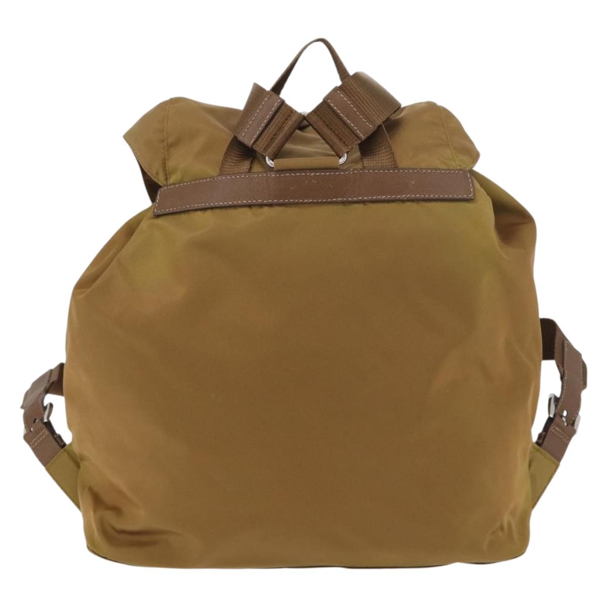 PRADA Backpack Nylon Beige Silver Auth 162129