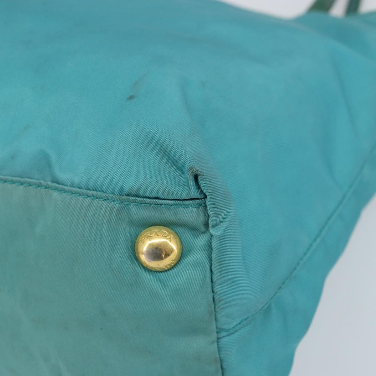 PRADA Hand Bag Nylon Turquoise Blue Gold Auth 162138