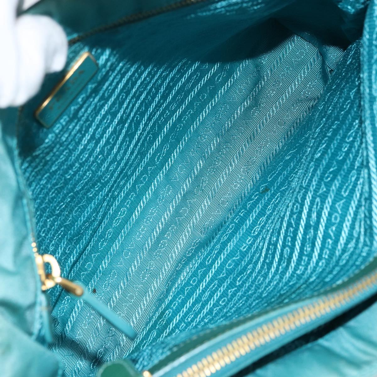 PRADA Hand Bag Nylon Turquoise Blue Gold Auth 162138