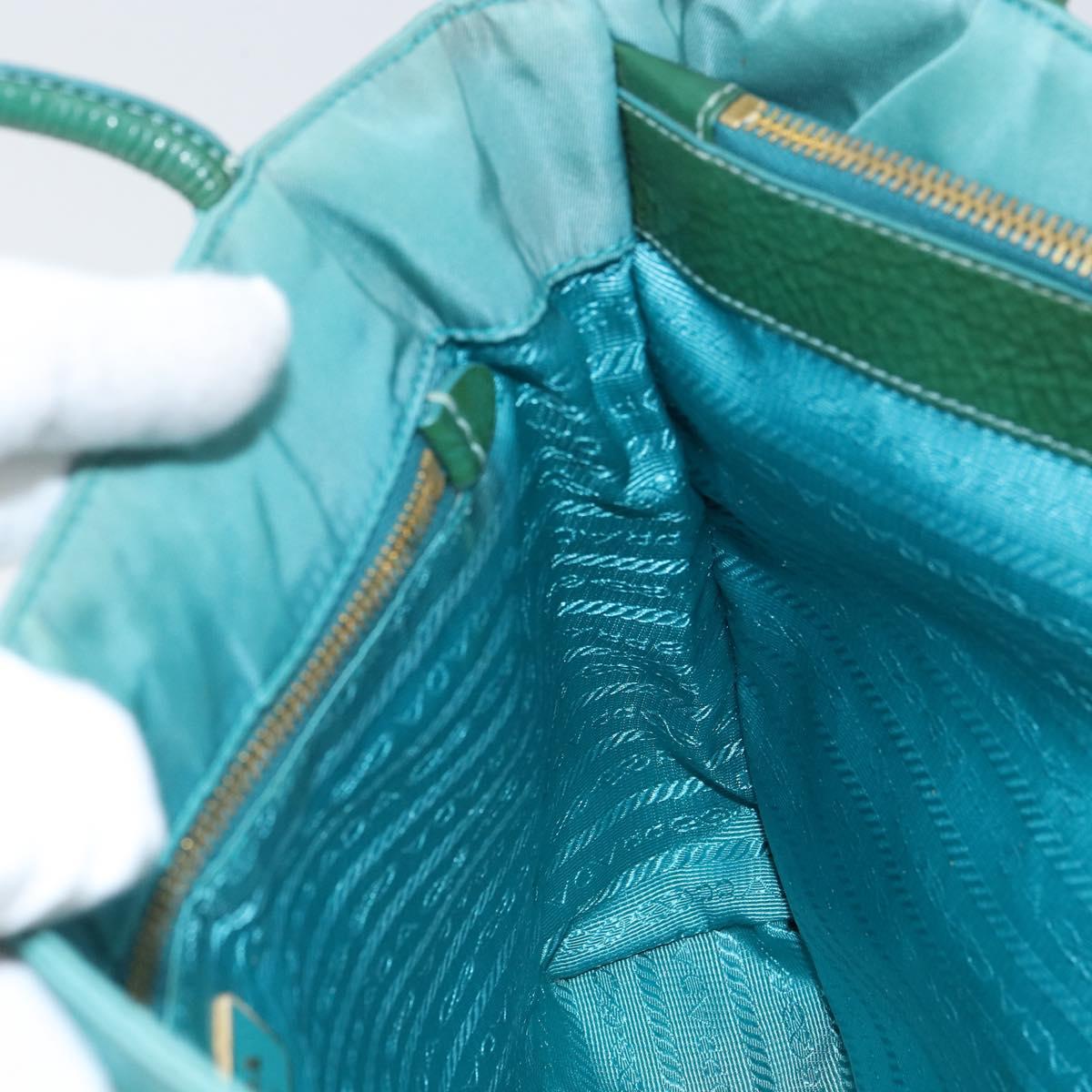 PRADA Hand Bag Nylon Turquoise Blue Gold Auth 162138
